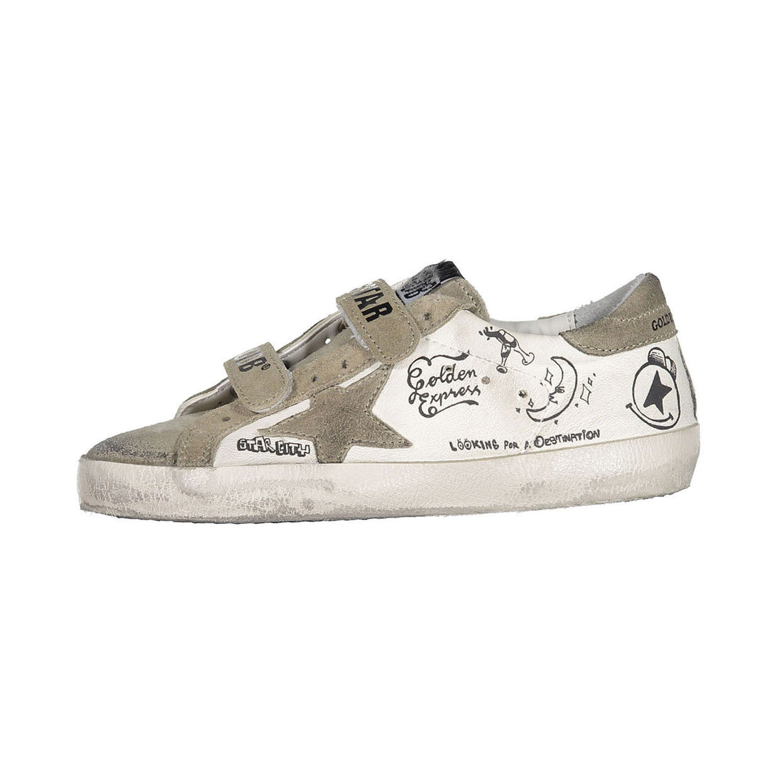 Golden Goose White/Black/Taupe Old School Nappa Strap Sneakers