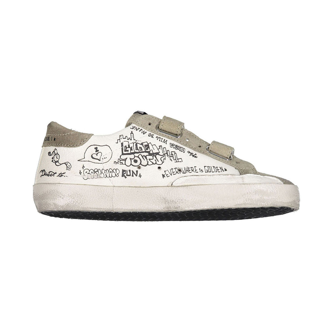 Golden Goose White/Black/Taupe Old School Nappa Strap Sneakers