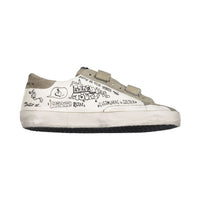 Golden Goose White/Black/Taupe Old School Nappa Strap Sneakers