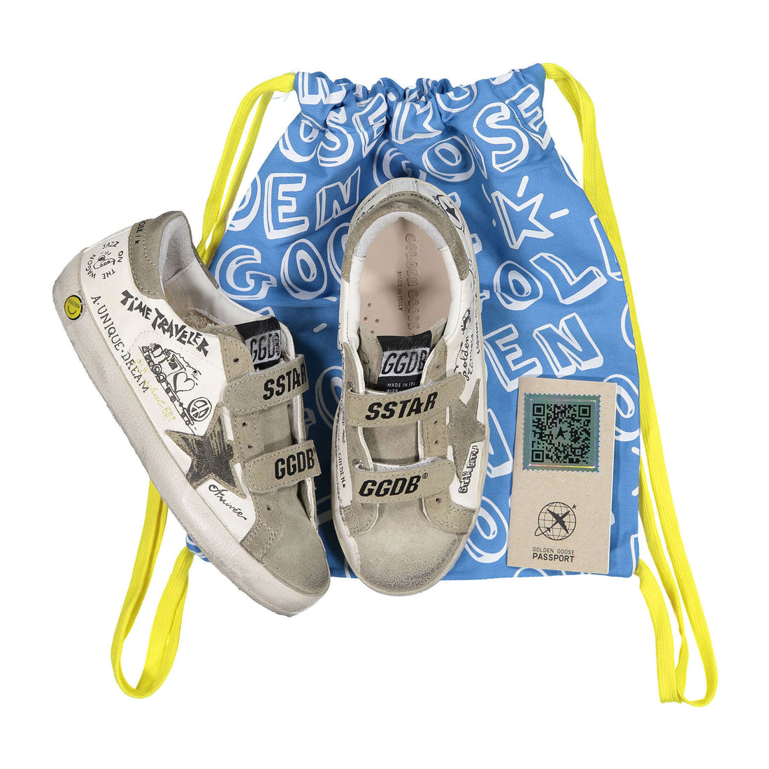 Golden Goose White/Black/Taupe Old School Nappa Strap Sneakers