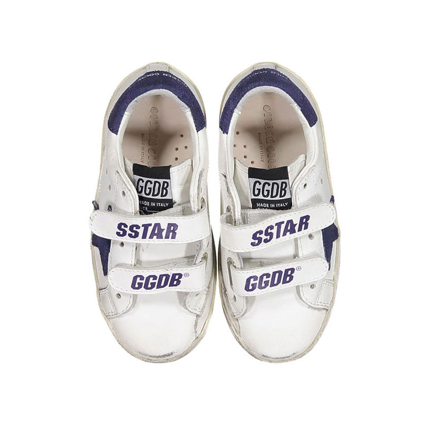 Golden Goose White/Blue Depths Old School Leather Strap Sneakers