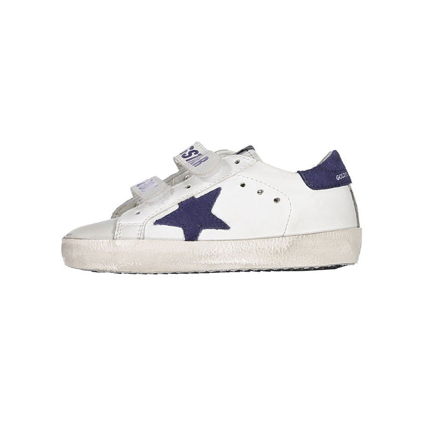 Golden Goose White/Blue Depths Old School Leather Strap Sneakers