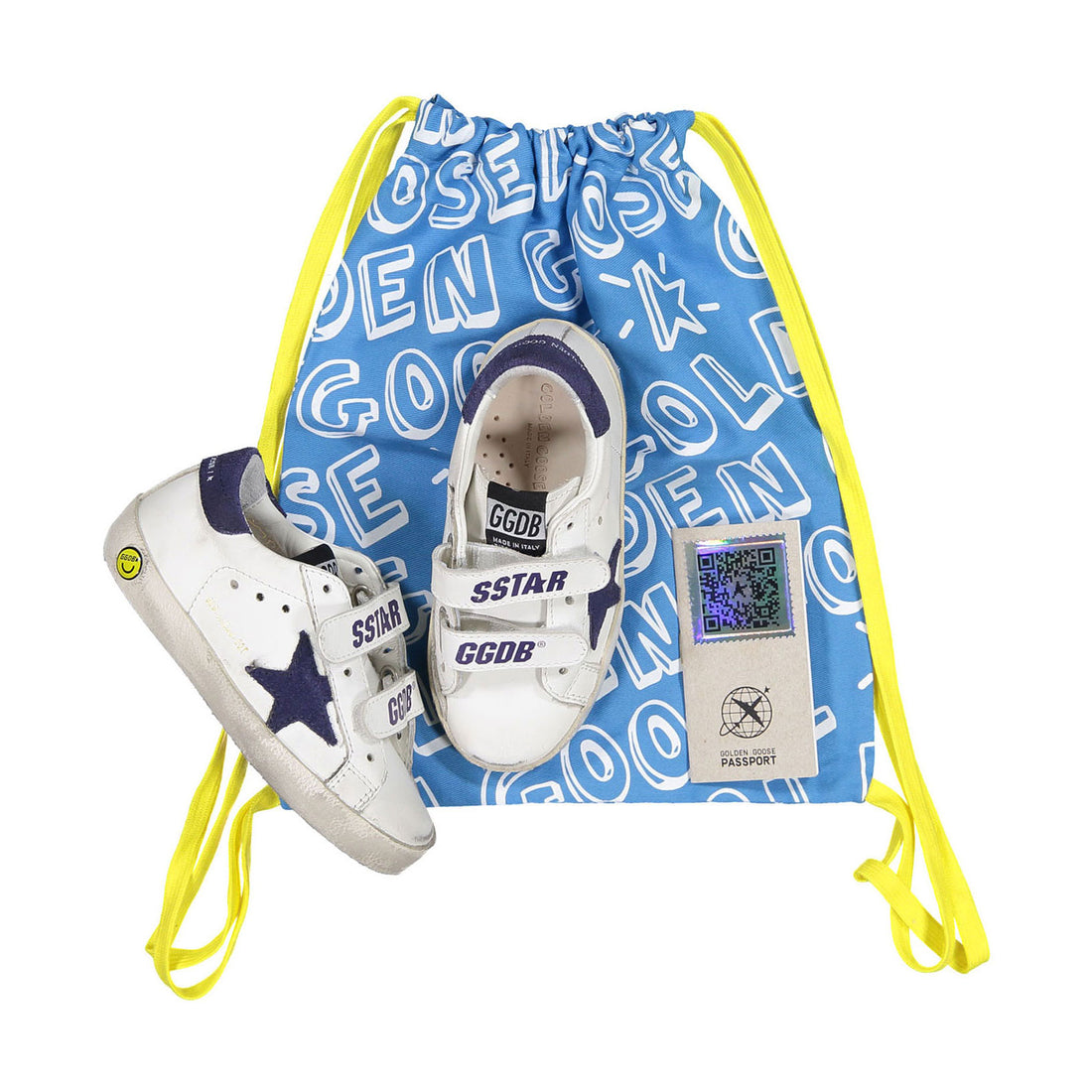 Golden Goose White/Blue Depths Old School Leather Strap Sneakers