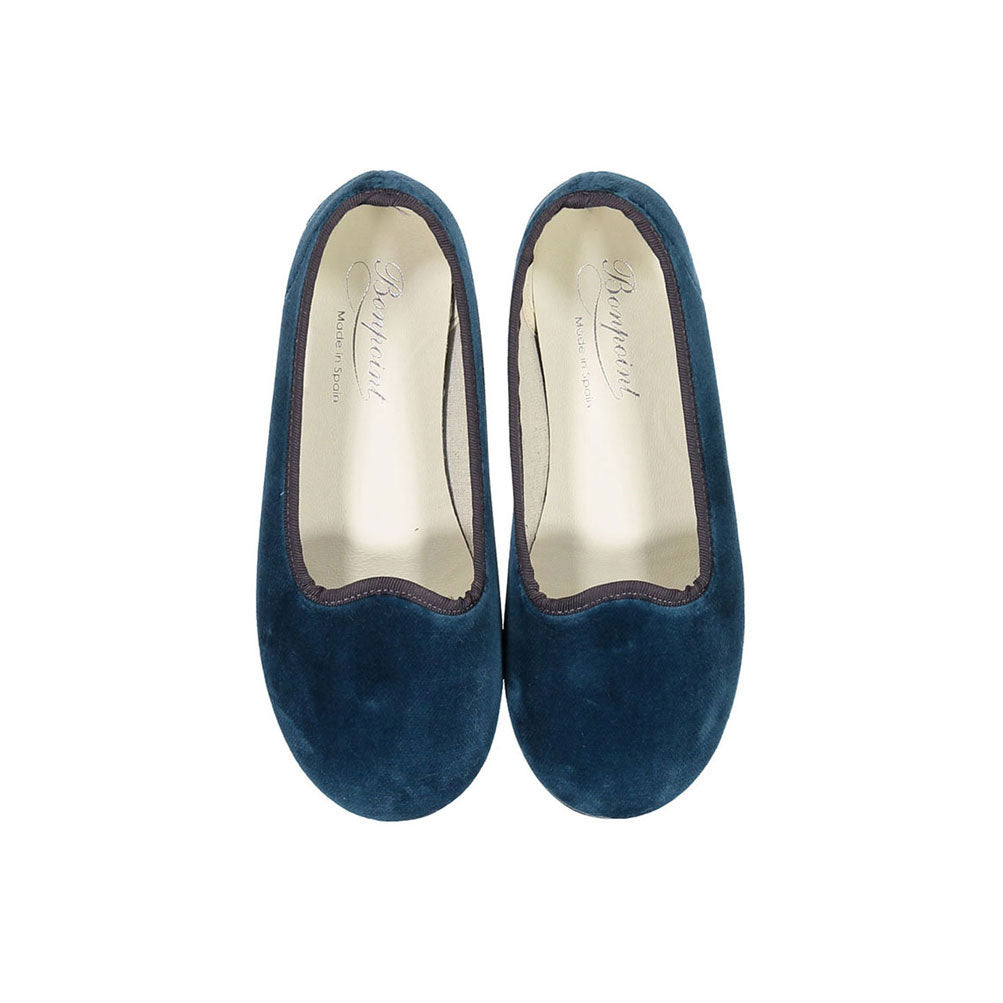 Bonpoint Slate Green Velvet Tenise Slip-Ons
