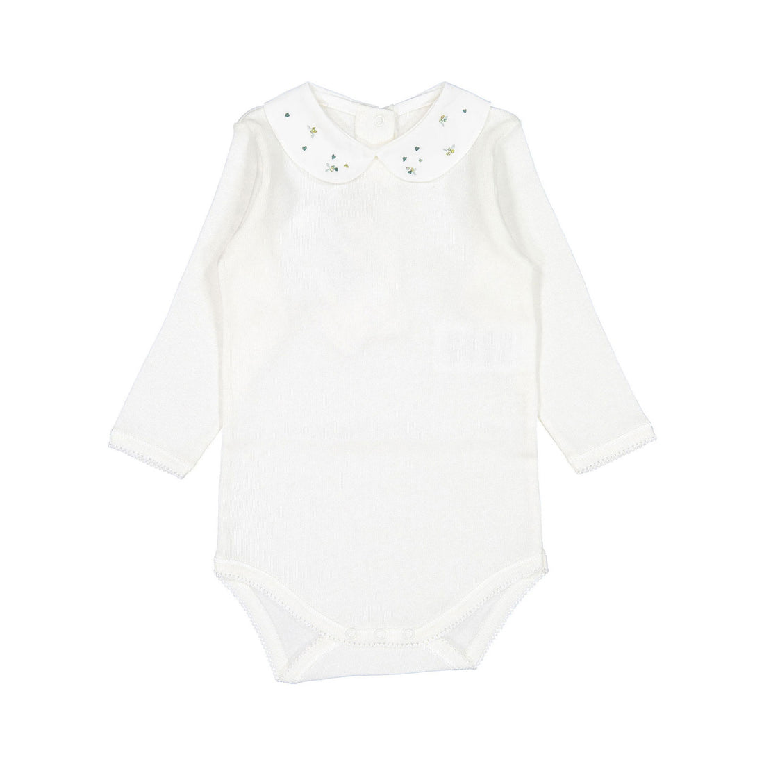 Bonpoint Milk Green-Grey Floral Collar Bodysuit