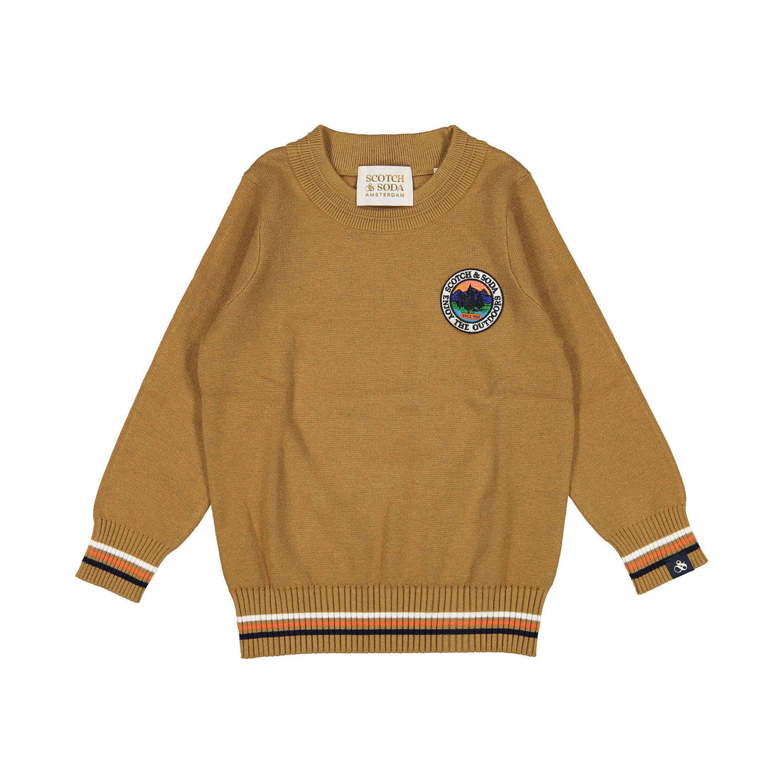 Scotch Shrunk Teak Brown Block Stripe Crewneck Sweater
