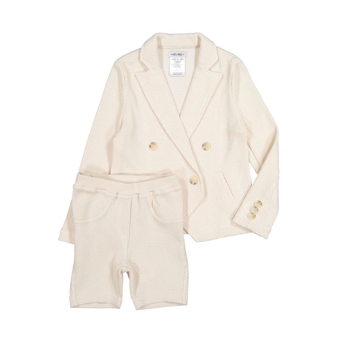 Boys and Arrows Beige Double Breasted Waffle Blazer