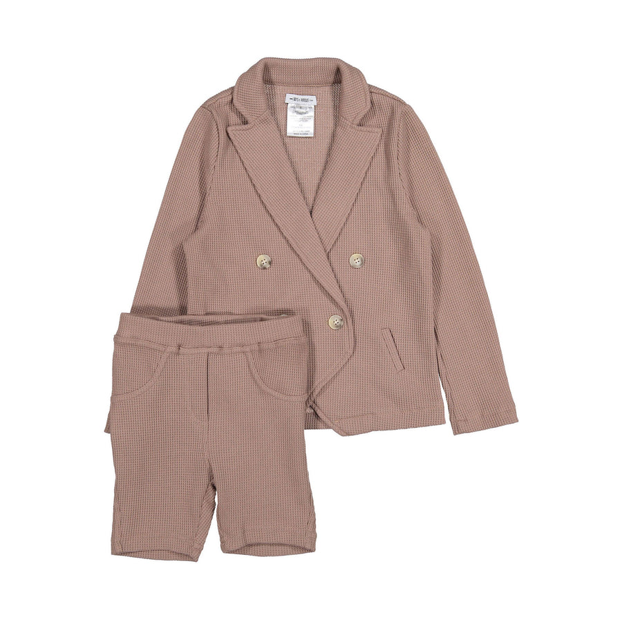 Boys and Arrows Taupe Double Breasted Waffle Blazer