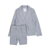 Boys and Arrows Dusty Blue Double Breasted Waffle Blazer