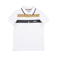 Hugo Boss White Chest Striped Short Sleeve Polo