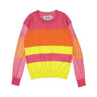 Autumn Cashmere Neons Sheer Sleeve Stripe Crew Sweater
