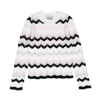 Autumn Cashmere Black/Bubblegum/White Chevron Stitch Crew Sweater