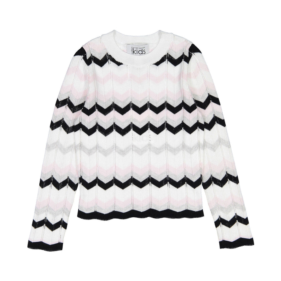 Autumn Cashmere Black/Bubblegum/White Chevron Stitch Crew Sweater