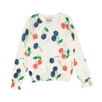 Autumn Cashmere White/Red/Navy Chery Print Crew Sweater