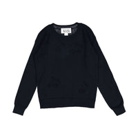Autumn Cashmere Navy Blue Pointelle Cherry Crew Sweater