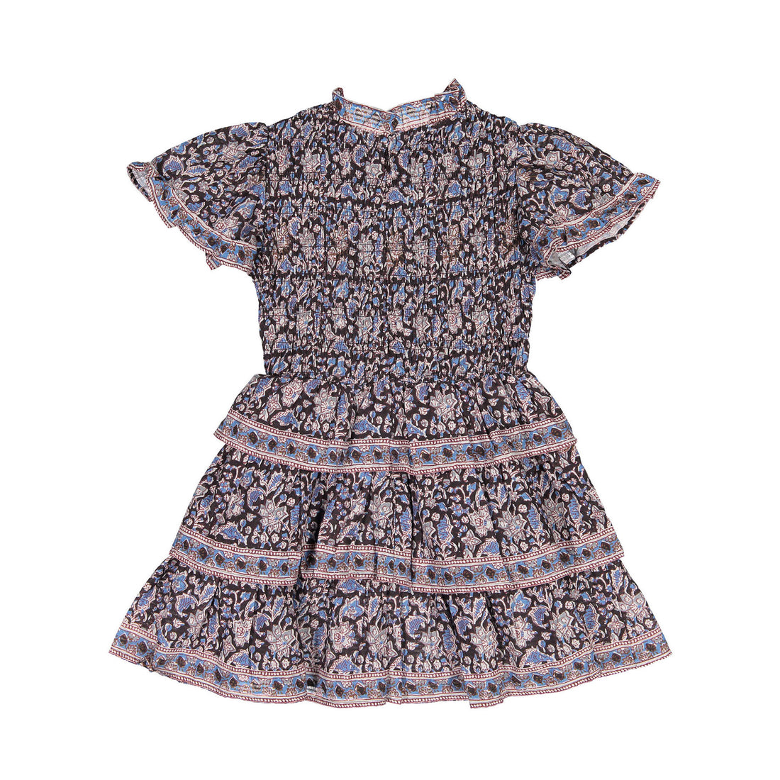 Sea Lilac Amaki Border Print Smocked Dress
