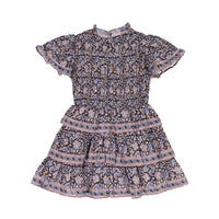 Sea Lilac Amaki Border Print Smocked Dress