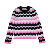 Autumn Cashmere White/Black/ink Chevron Stitch Crew Sweater