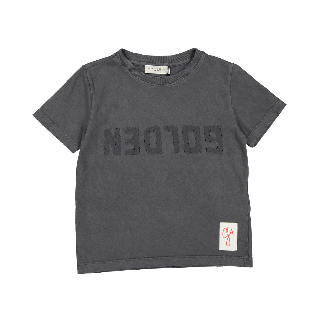 Golden Goose Anthracite Distressed Logo Tee