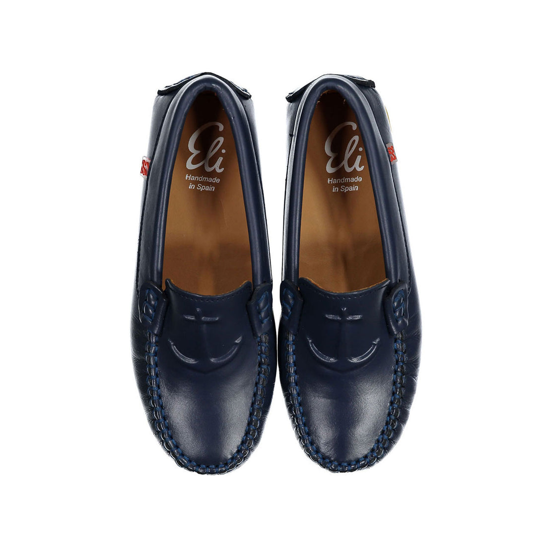 Papanatas Navy Leather Anchor Loafers