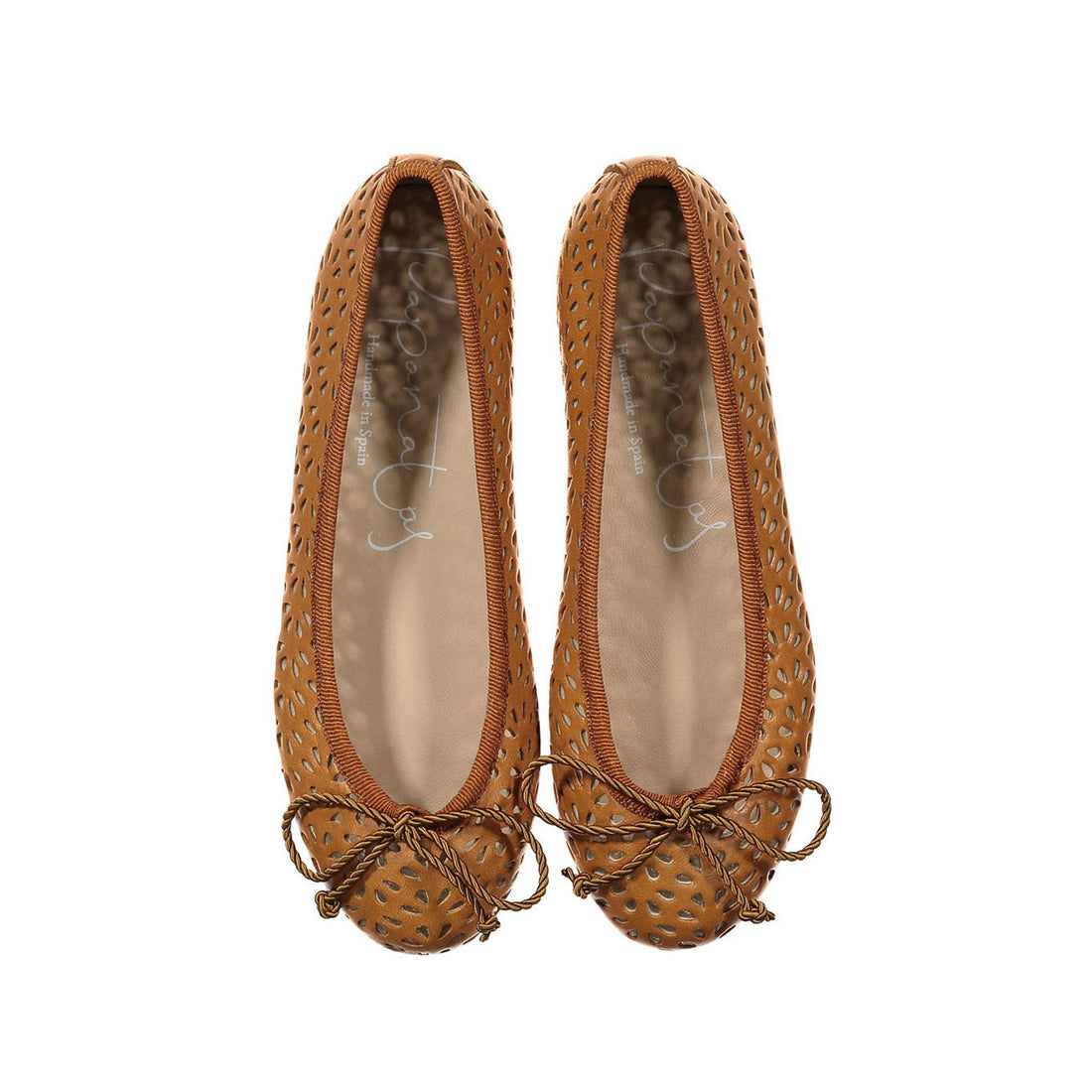 Papanatas Cognac Leather Openwork Ballet Flats