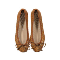 Papanatas Cognac Leather Openwork Ballet Flats