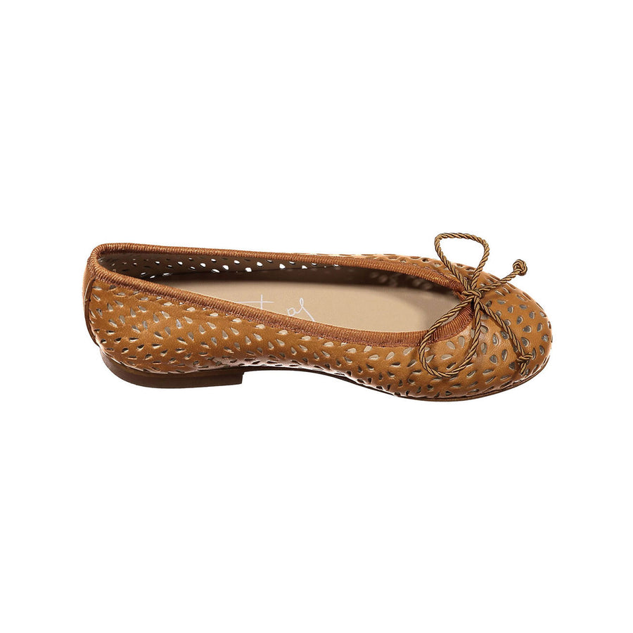 Papanatas Cognac Leather Openwork Ballet Flats