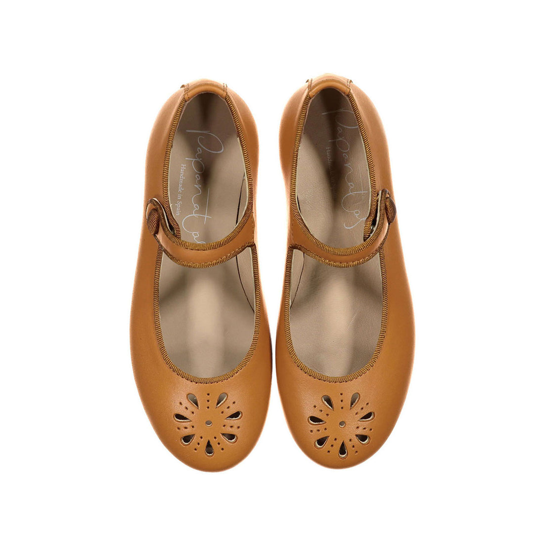 Papanatas Natural Leather Openwork Front Mary Janes