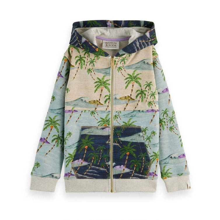 Scotch Shrunk Light Blue Palms Allover Zip Hoodie