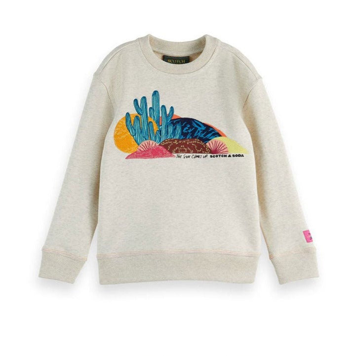 Scotch Shrunk Ecru Melange Embroidered Sweatshirt