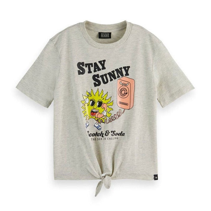 Scotch Shrunk Grey Melange Artwork Knotted T-Shirt