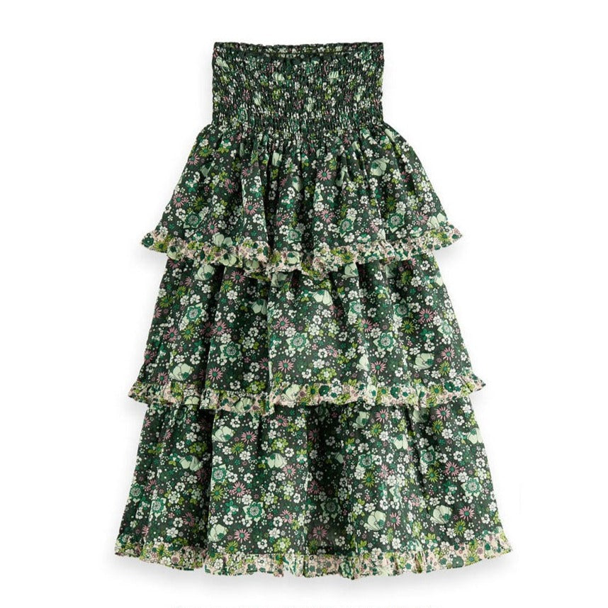 Scotch Shrunk Green Floral Layered Maxi Skirt