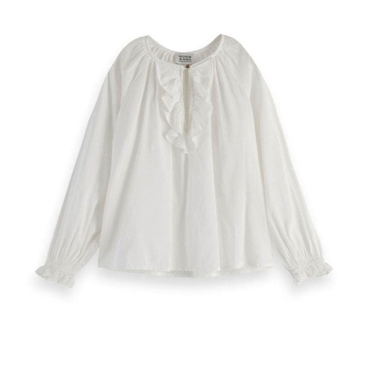 Scotch Shrunk White Ruffled Relaxed Blouse