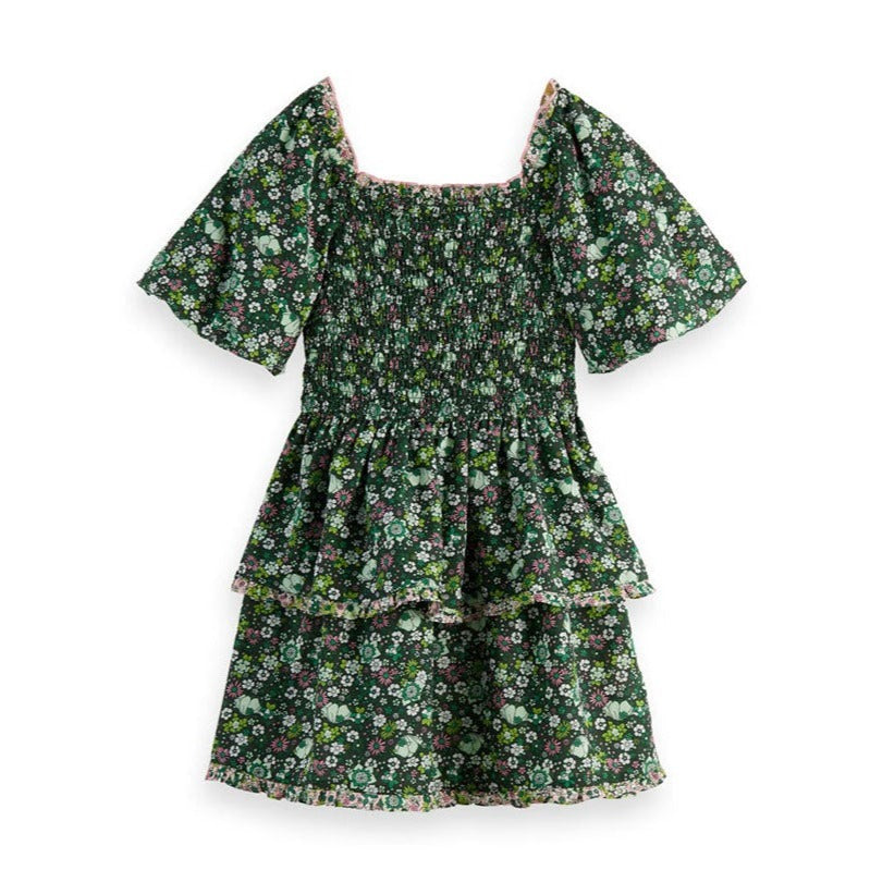 Scotch Shrunk Green Floral Smocked Dress