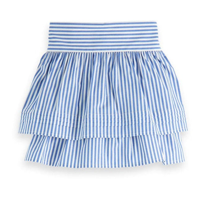 Scotch Shrunk Blue Striped Cotton Ruffle Skirt