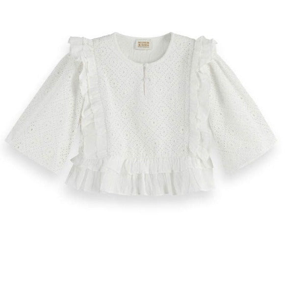 Scotch Shrunk White Embroidered Ruffled Top