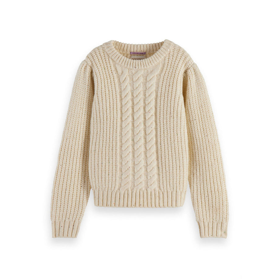 Scotch Shrunk Off White Sequin Cable Knit Pullover
