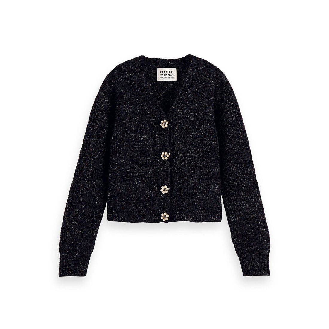 Scotch Shrunk Black Pleated Shoulder Detail Cardigan