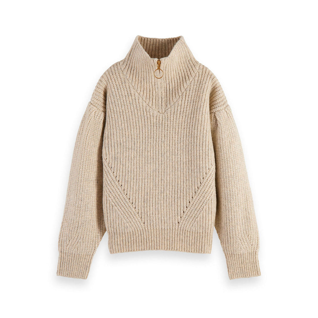 Scotch Shrunk Stone Melange Half-Zip Balloon Sleeved Knit Pullover