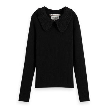 Scotch Shrunk Black Big-Collar Fitted Pullover
