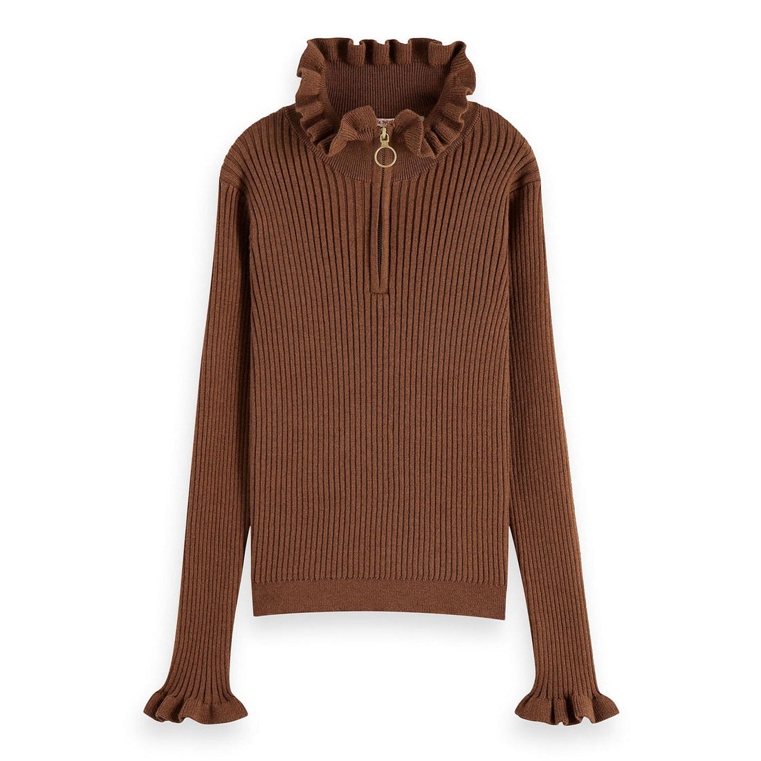 Scotch Shrunk Earth Half-Zip High-Neck Fitted Rib Pullover