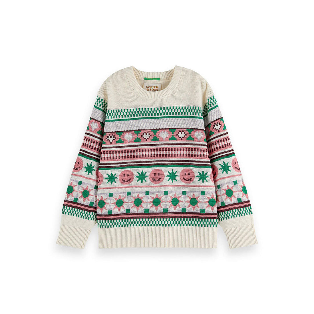 Scotch Shrunk Off White Intarsia Crewneck Pullover