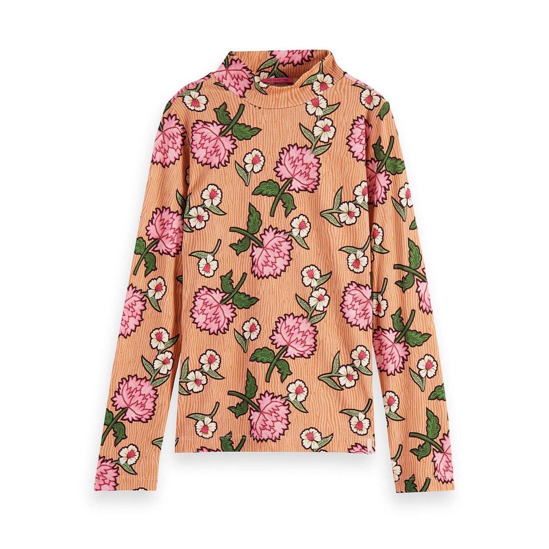 Scotch Shrunk Big Flowers All Over High-Neck Fitted T-Shirt