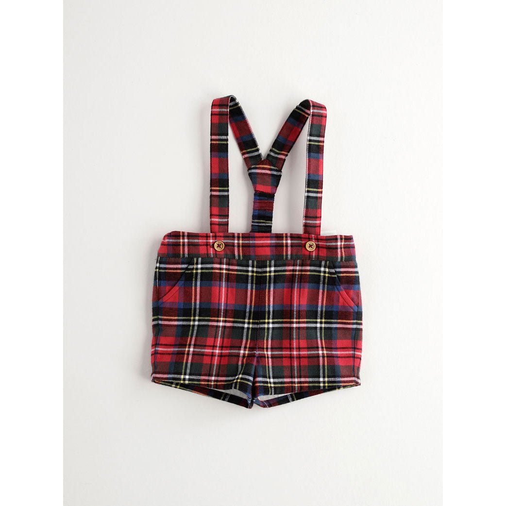 Nanos Red Plaid Suspender Shorts