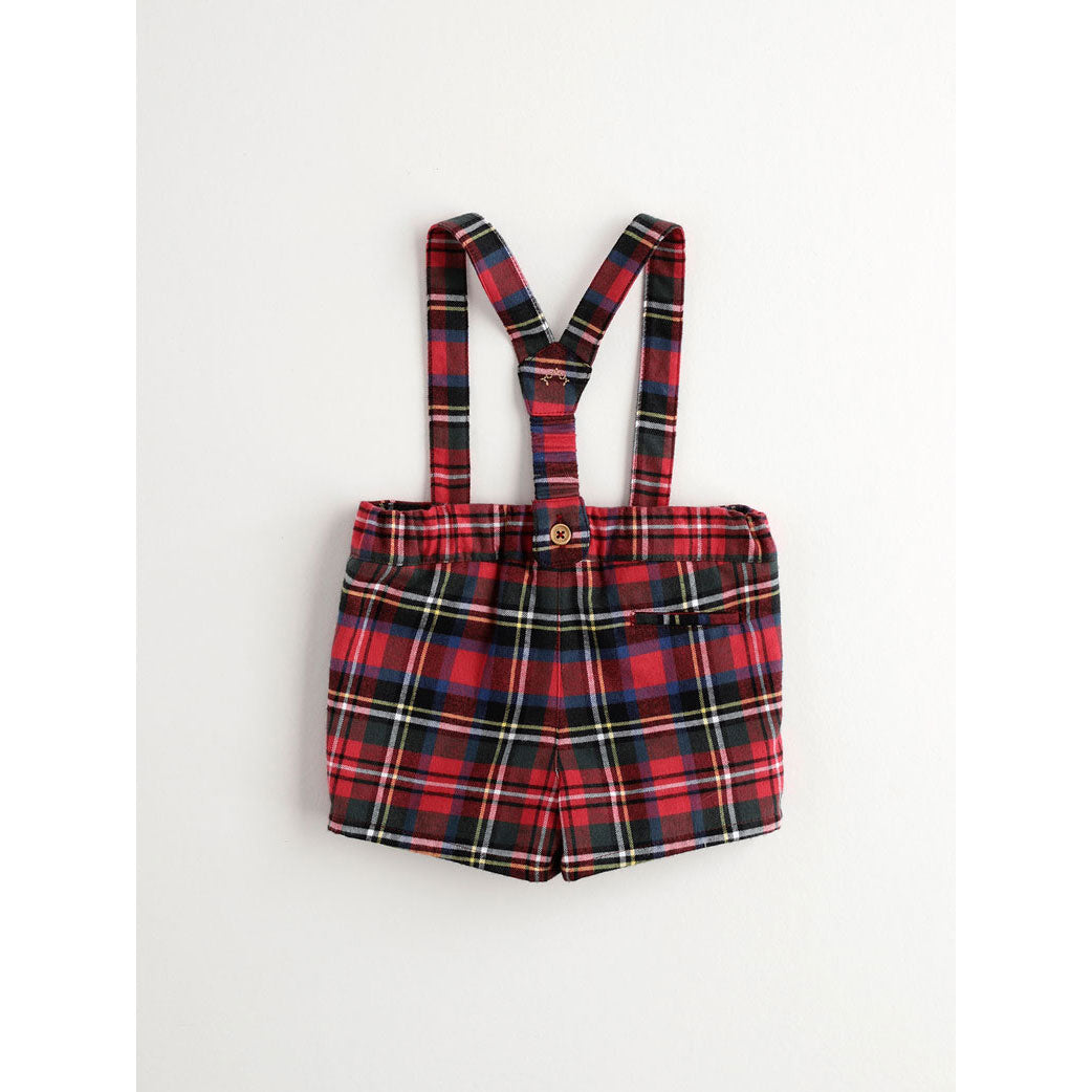 Nanos Red Plaid Suspender Shorts