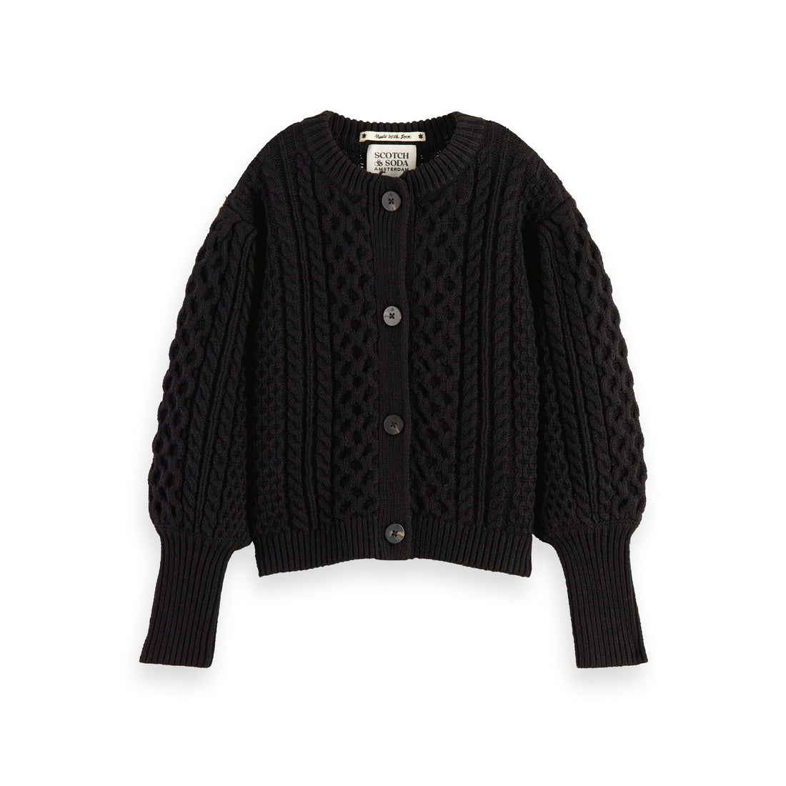 Scotch Shrunk Black Cable-Knit Cardigan