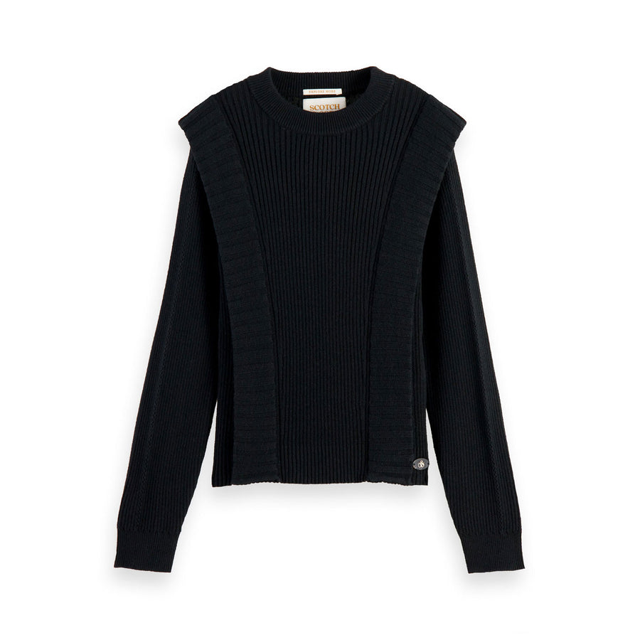 Scotch Shrunk Black Folded Shoulder Detail Pullover