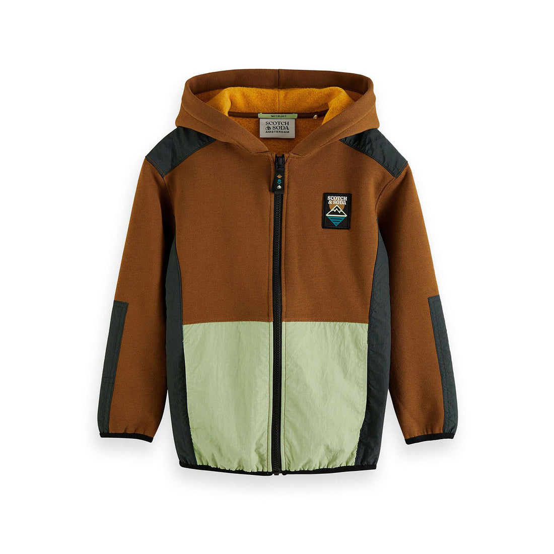 Scotch Shrunk Teak Brown Zip Nylon Constrast Hoodie
