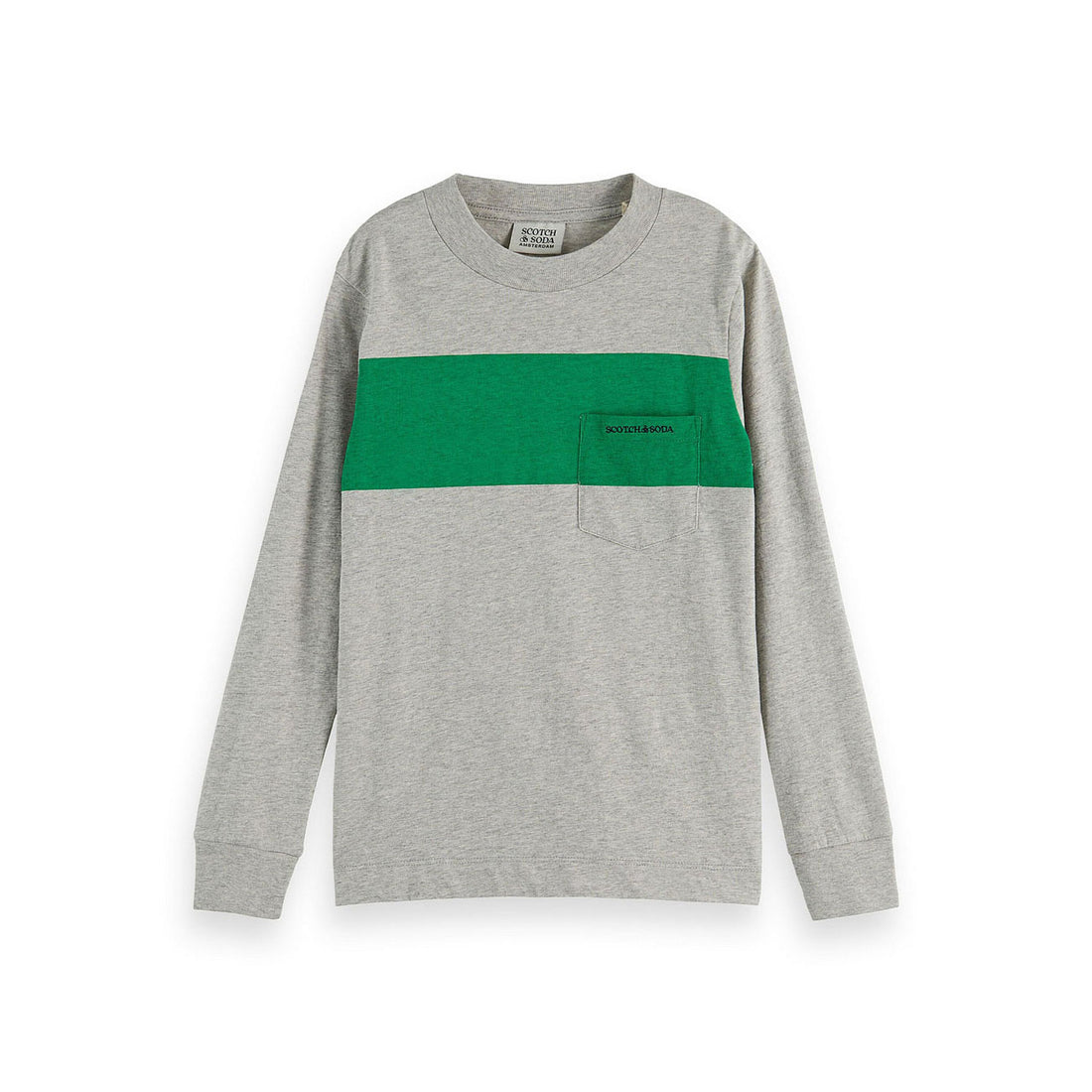Scotch Shrunk Grey Melange Printed Stripe Pocket Tshirt