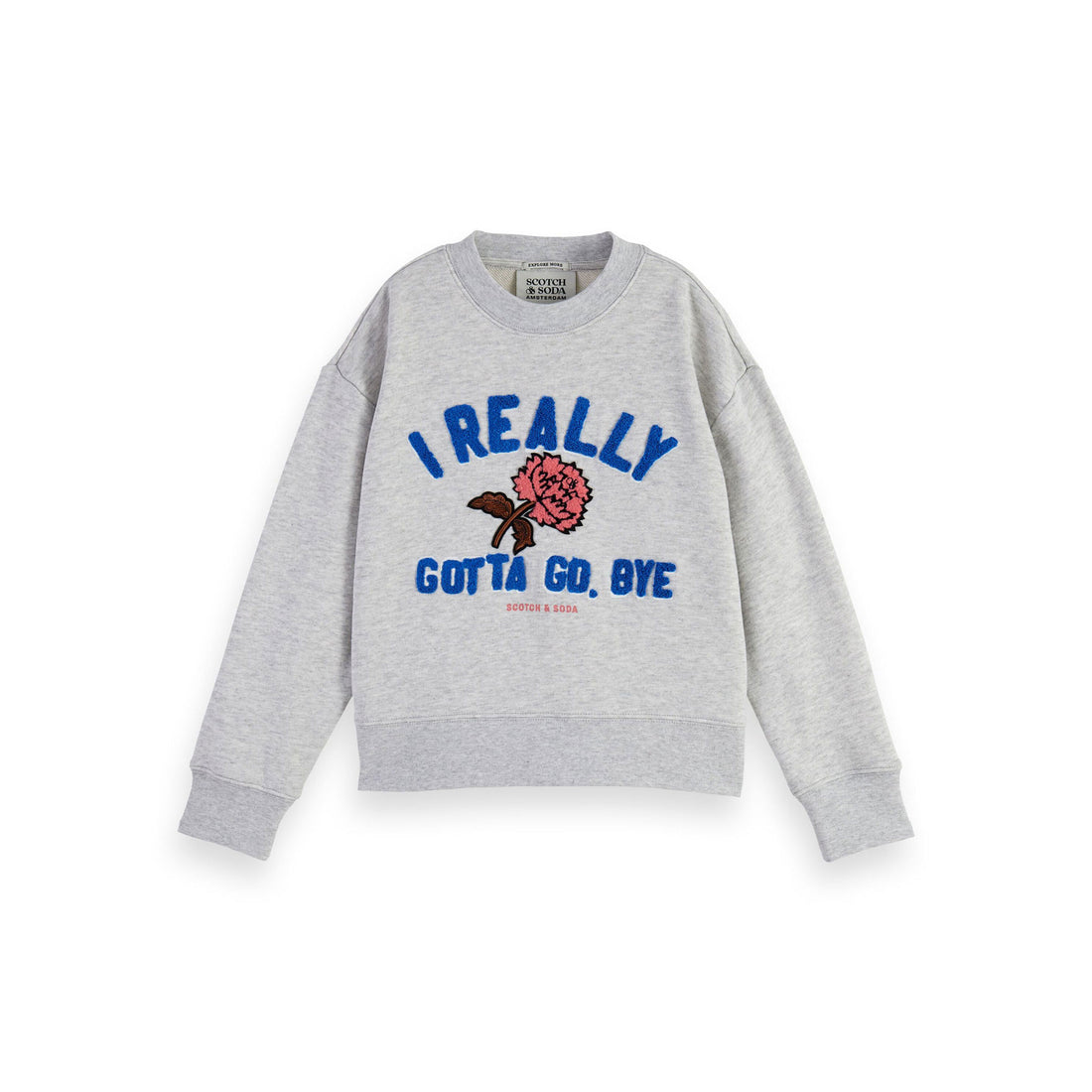 Scotch Shrunk Grey Melange Varsity Artwork Oversized-Fit Sweatshirt